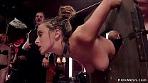 Natural buxomy dark haired trainee sub fucked in mid-body stock in the upper floor group domination & submission soiree